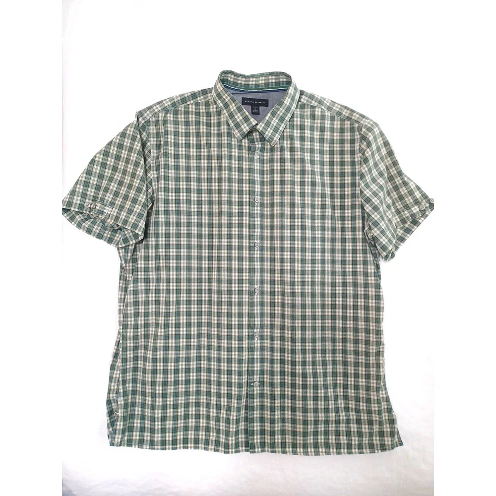 Banana Republic Mens Green Plaid Button SS Shirt Sz XL Chest 50